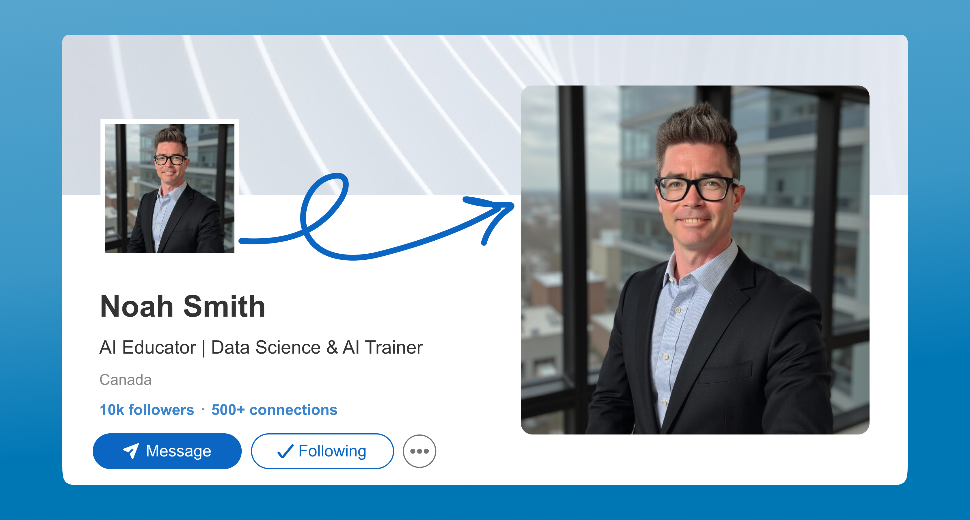 LinkedIn professional headshot example showcasing PhotoDrip's AI-generated portrait quality