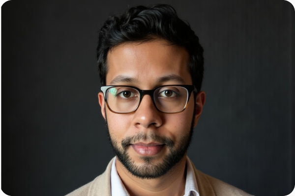 AI-created business headshot featuring clean composition and professional wardrobe