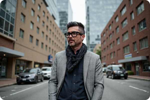 Professional AI-generated headshot showing a confident business professional in formal attire